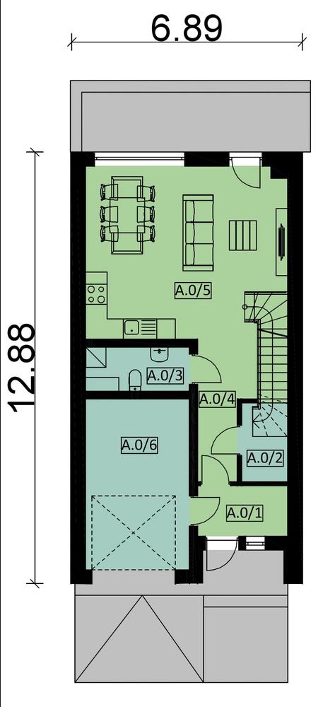Rzut parteru POW. 45,8 m²