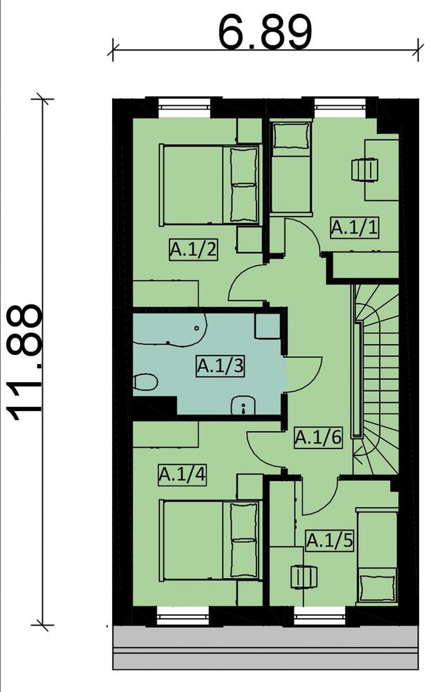 Rzut piętra POW. 65,6 m²