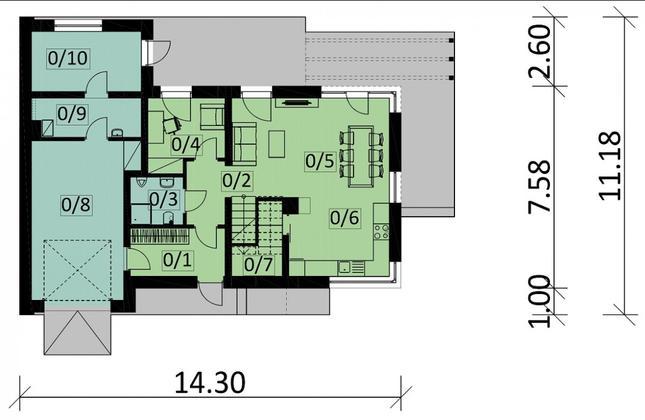 Rzut parteru POW. 93,3 m²