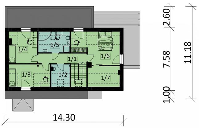 Rzut poddasza POW. 63,9 m²