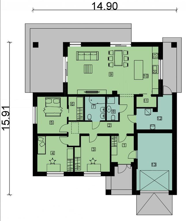 Rzut parteru POW. 152,8 m²