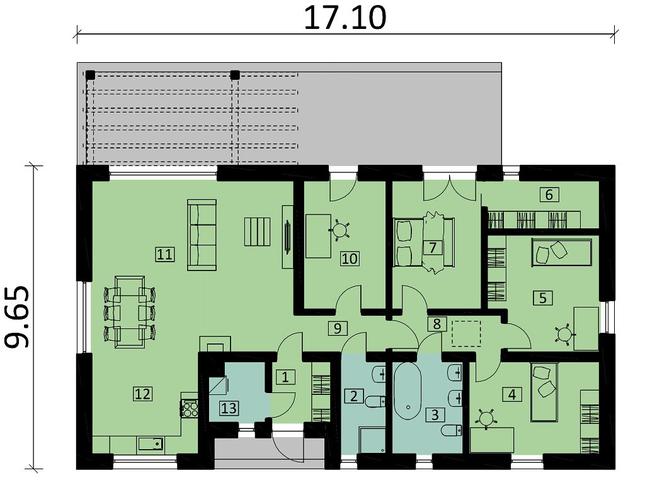 Rzut parteru POW. 129,0 m²