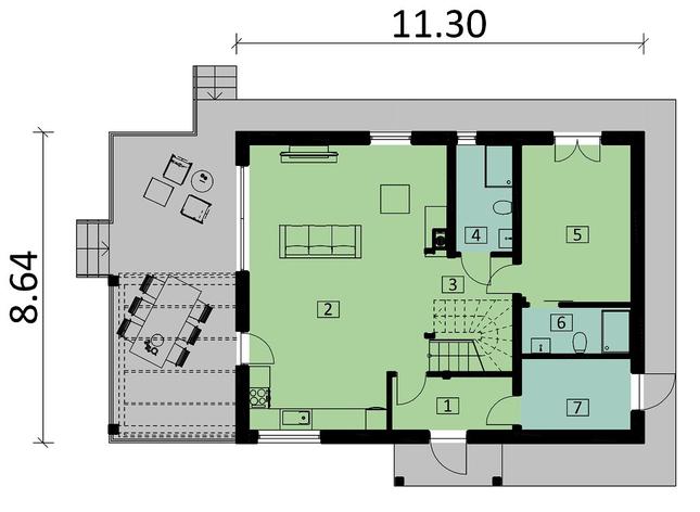 Rzut parteru POW. 80,0 m²
