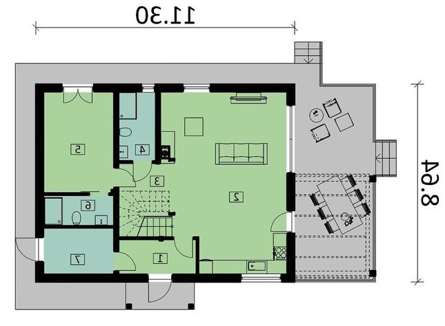 Rzut parteru lustro POW. 80,0 m²