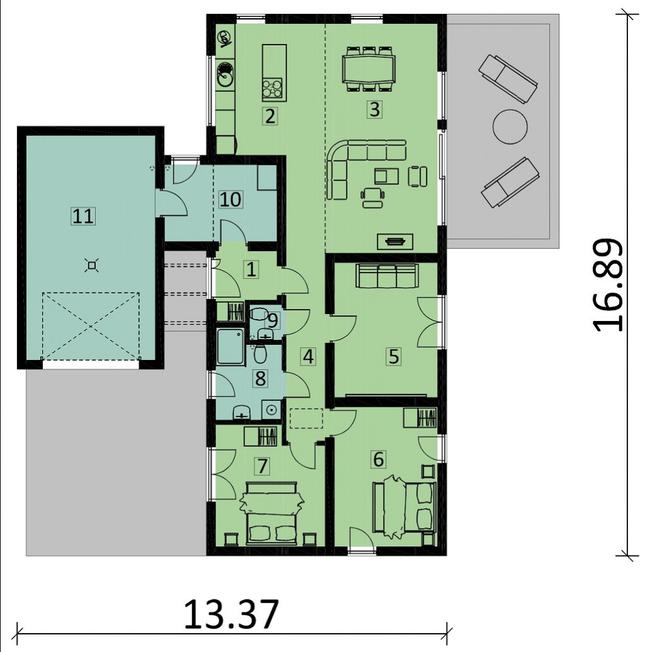 Rzut parteru POW. 135,5 m²