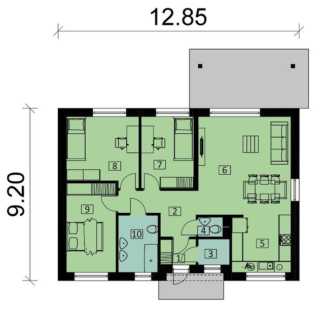 Rzut parteru POW. 93,3 m²
