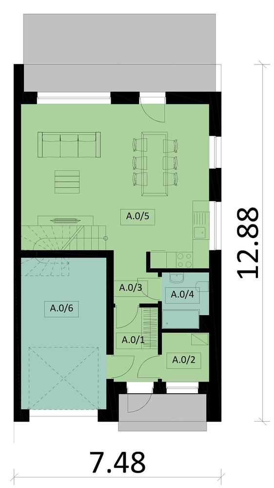 Rzut parteru POW. 68,3 m²