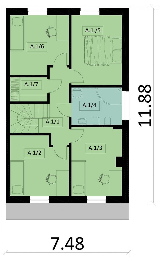 Rzut piętra POW. 67,7 m²