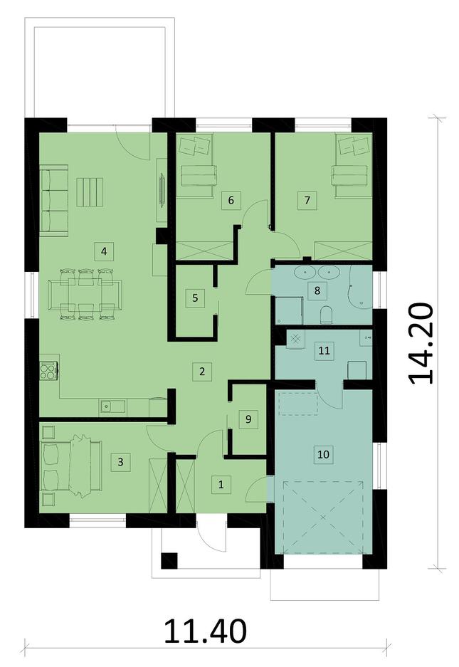 Rzut parteru POW. 122,1 m²