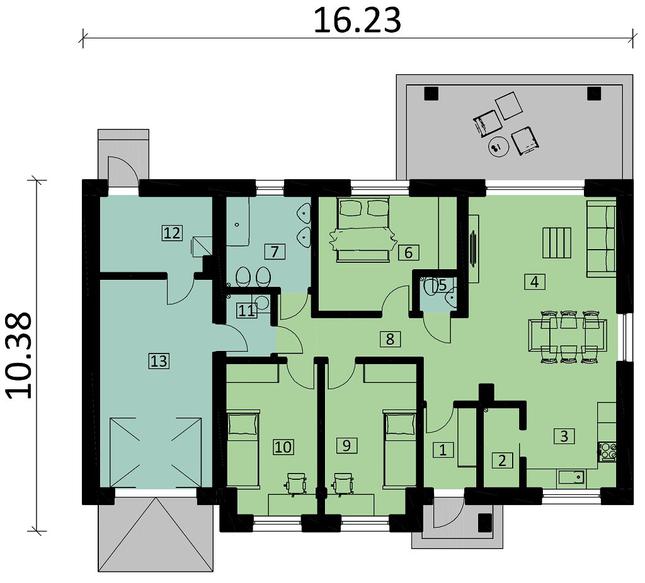 Rzut parteru POW. 128,7 m²