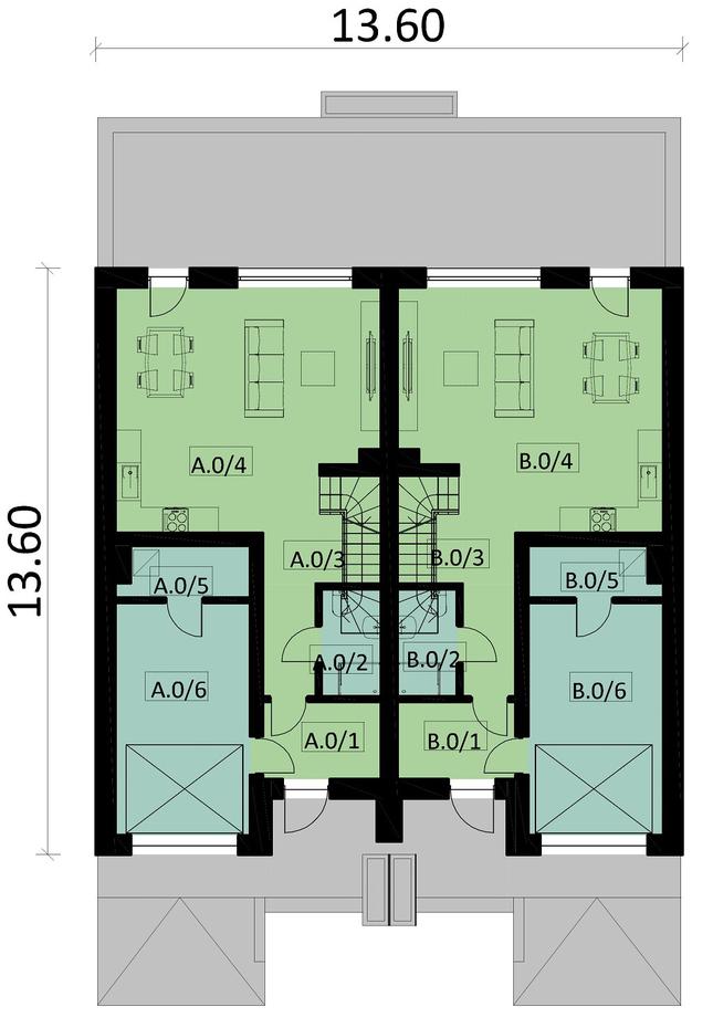 Rzut parteru POW. 134,5 m²