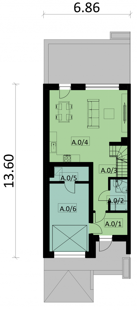 Rzut parteru POW. 67,3 m²