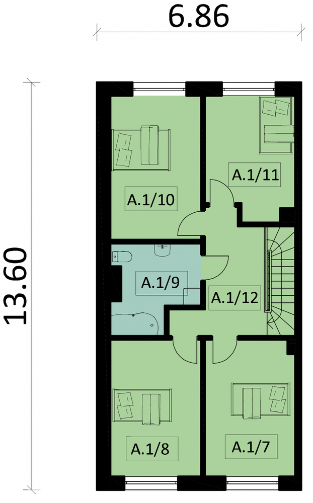 Rzut piętra POW. 71,1 m²