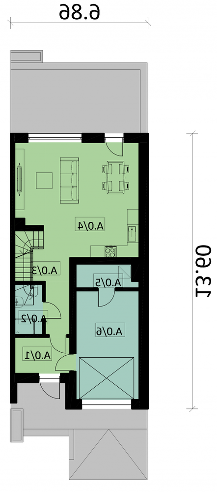 Rzut parteru lustro POW. 67,3 m²