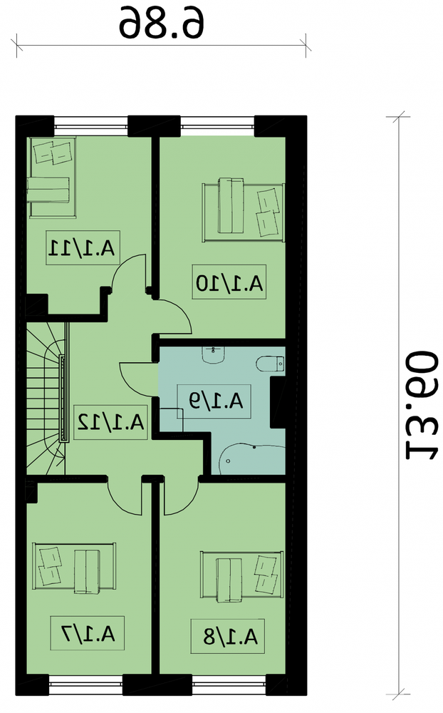 Rzut piętra lustro POW. 71,1 m²