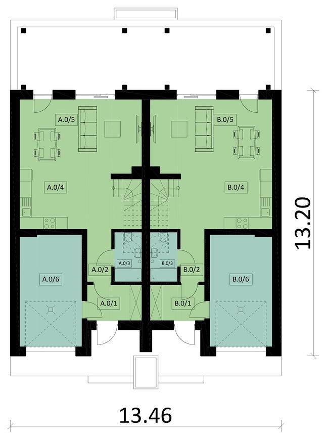 Rzut parteru POW. 130,5 m²