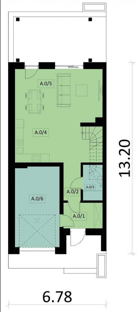 Rzut parteru POW. 65,2 m²