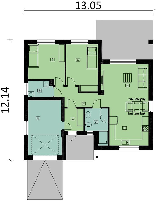 Rzut parteru POW. 106,6 m²