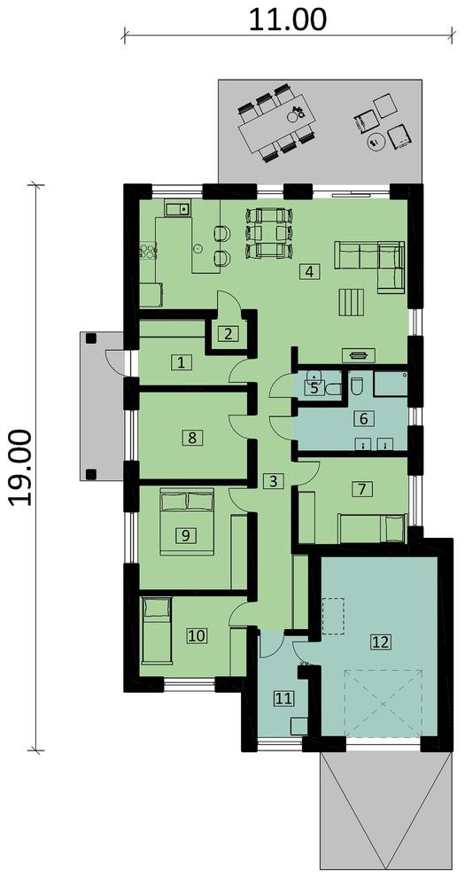 Rzut parteru POW. 152,2 m²