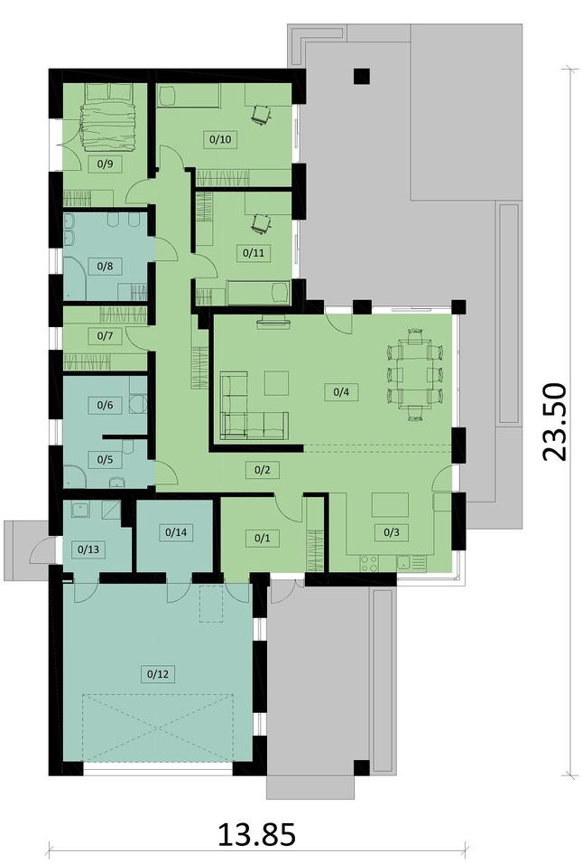 Rzut parteru POW. 197,1 m²