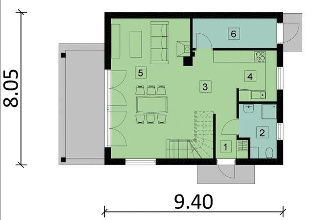 Rzut parteru POW. 59,4 m²