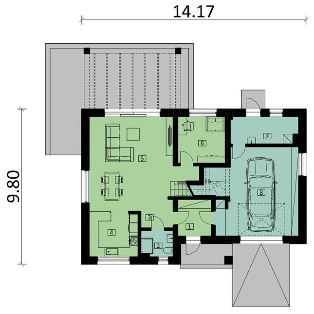 Rzut parteru POW. 98,3 m²