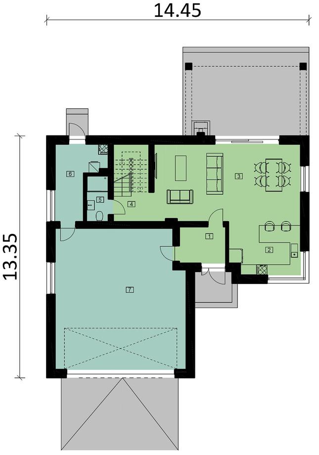 Rzut parteru POW. 127,8 m²