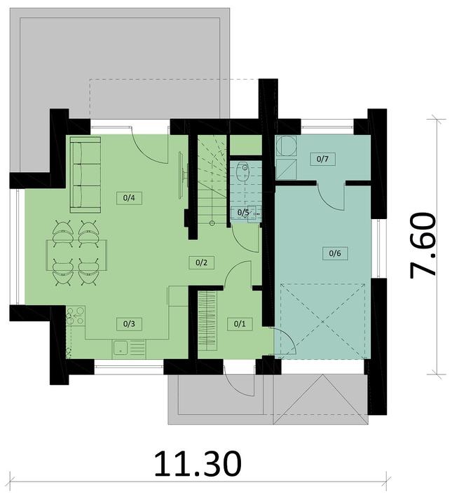 Rzut parteru POW. 58,5 m²