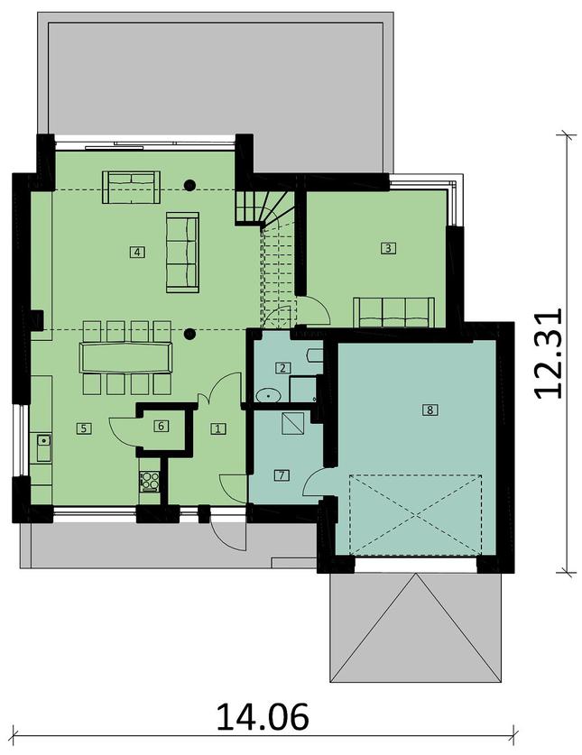 Rzut parteru POW. 117,0 m²
