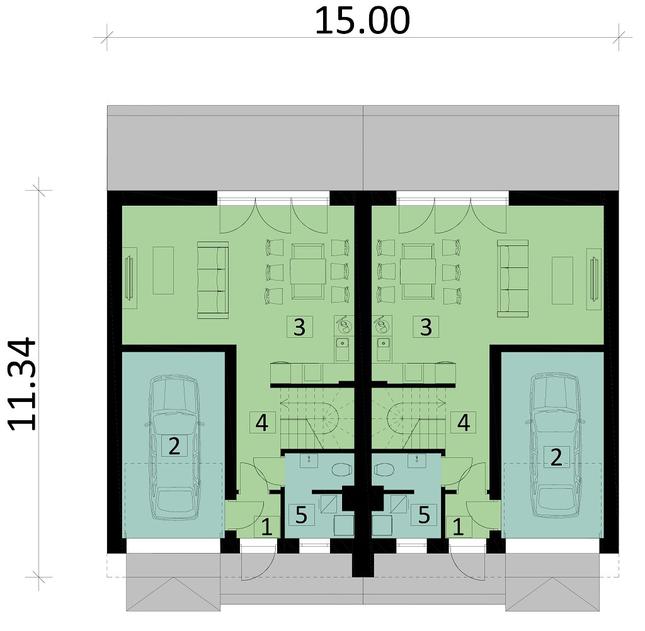 Rzut parteru POW. 124,9 m²