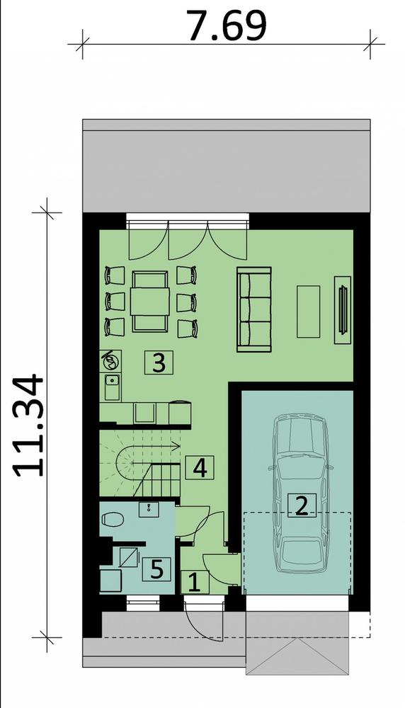 Rzut parteru POW. 62,5 m²
