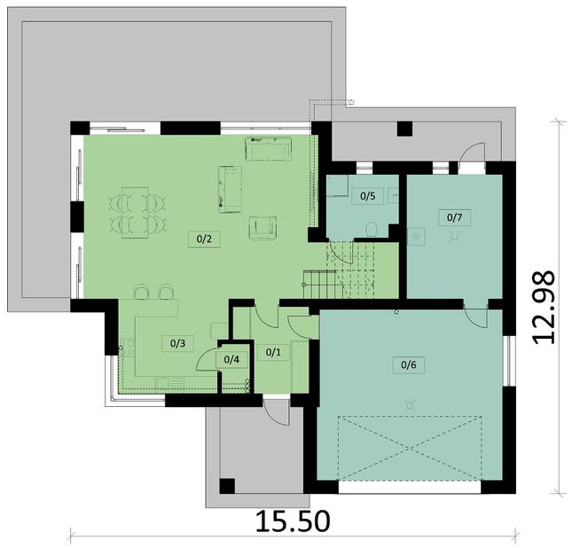 Rzut parteru POW. 112,8 m²