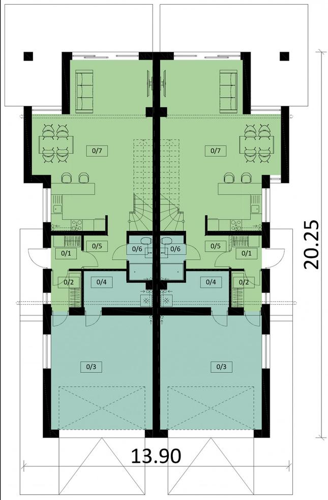 Rzut parteru POW. 194,6 m²