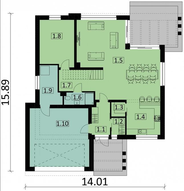 Rzut parteru POW. 143,6 m²