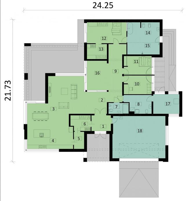 Rzut parteru POW. 291,2 m²