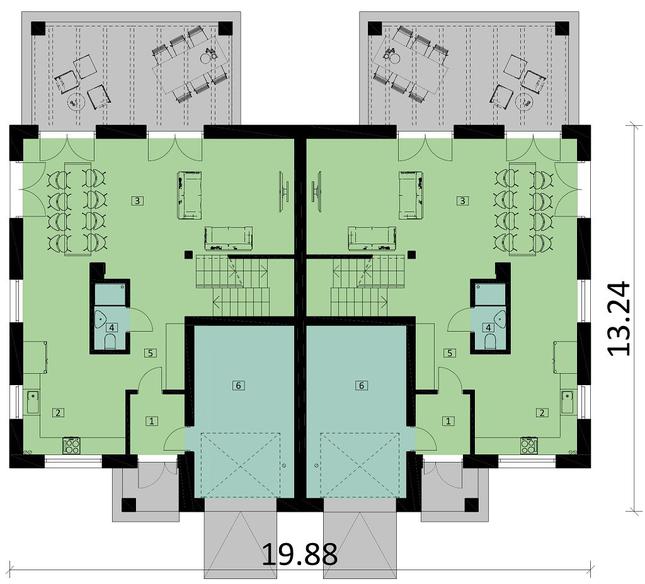 Rzut parteru POW. 203,8 m²