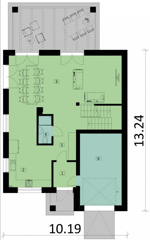 Rzut parteru POW. 101,9 m²