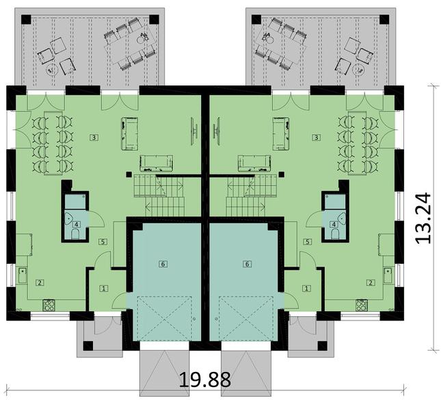 Rzut parteru POW. 203,8 m²