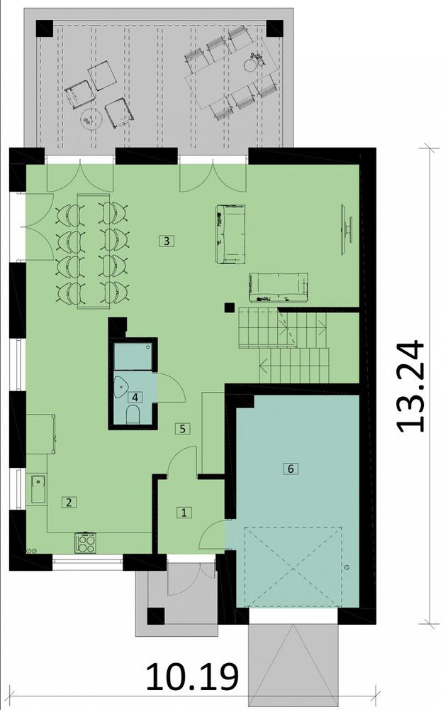 Rzut parteru POW. 101,9 m²