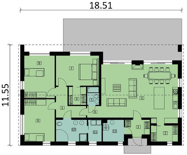 Rzut parteru POW. 145,8 m²