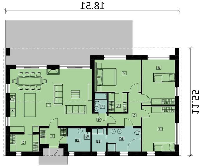 Rzut parteru lustro POW. 145,8 m²