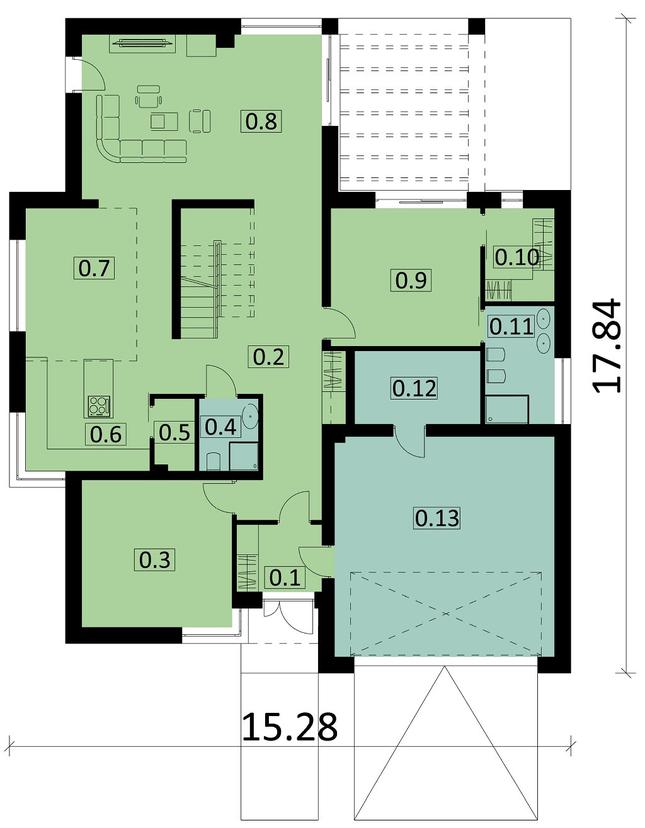Rzut parteru POW. 178,8 m²