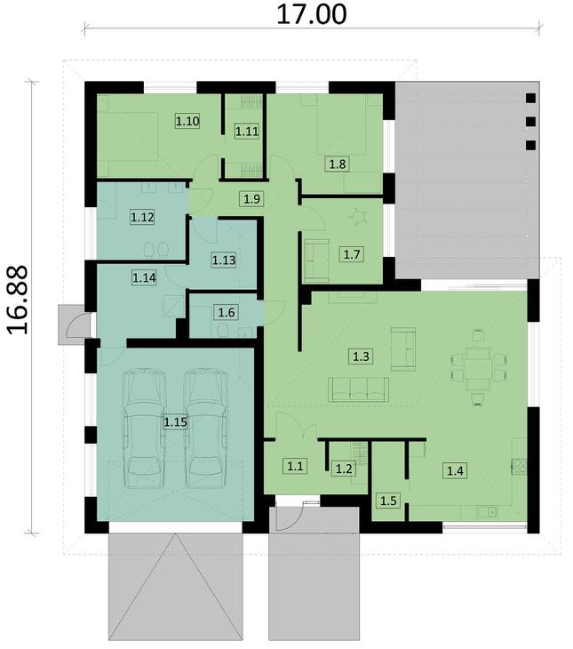 Rzut parteru POW. 201,3 m²