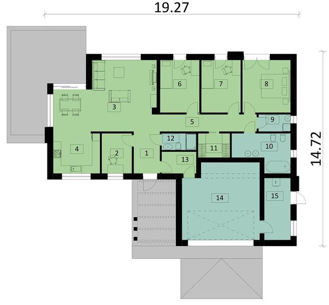 Rzut parteru POW. 177,3 m²
