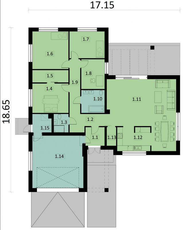 Rzut parteru POW. 189,1 m²