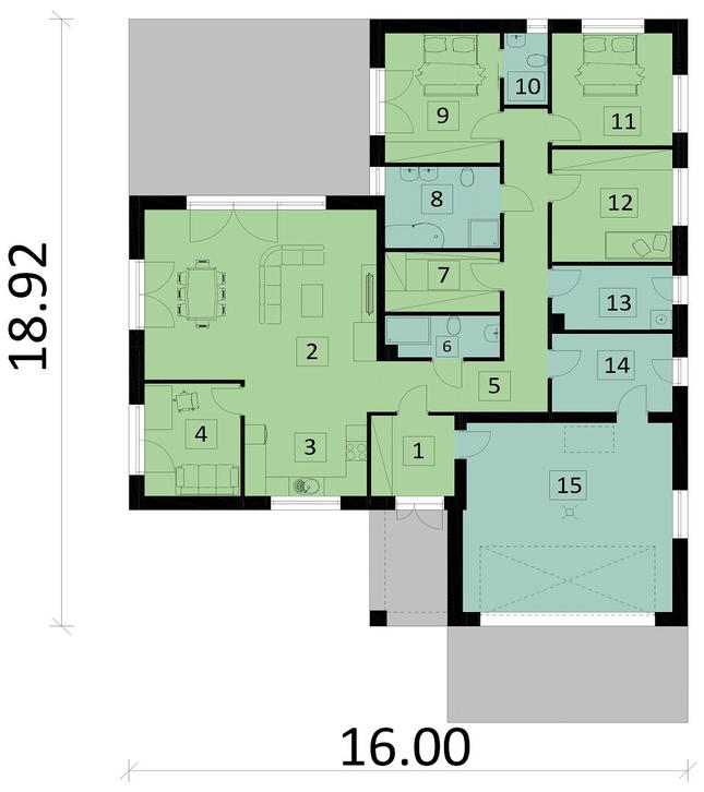 Rzut parteru POW. 190,5 m²
