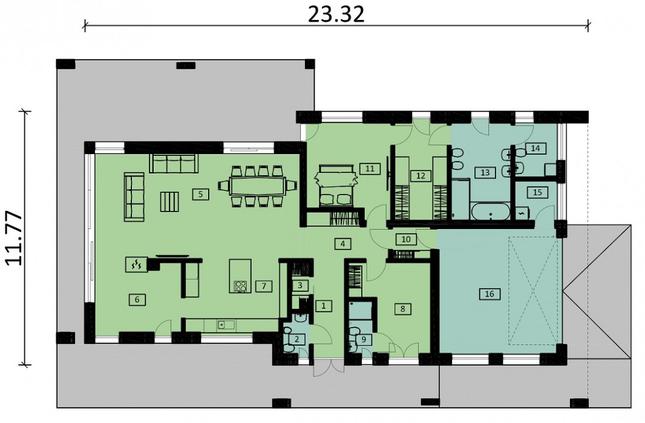Rzut parteru POW. 197,1 m²