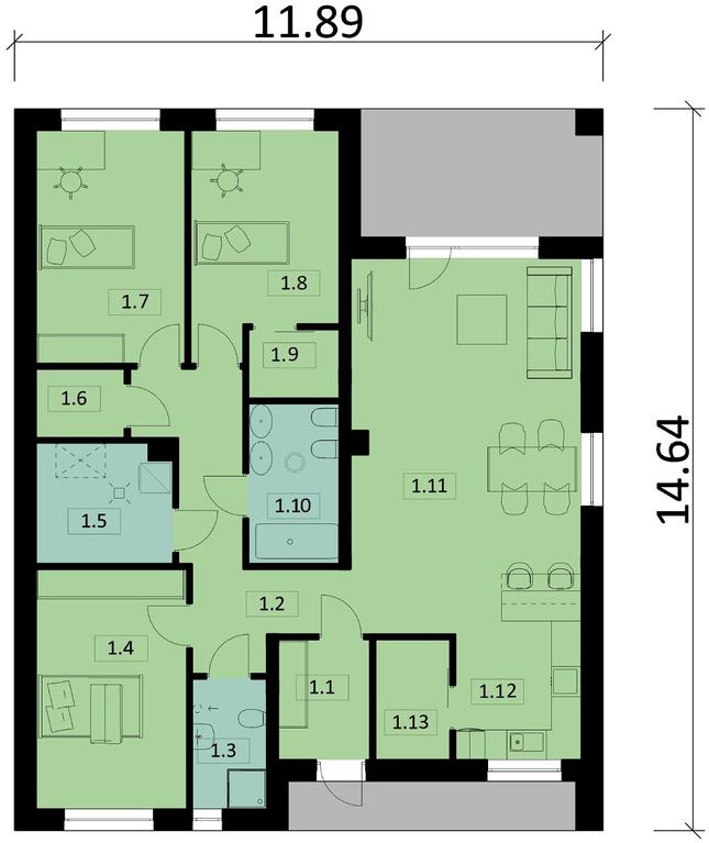Rzut parteru POW. 124,9 m²