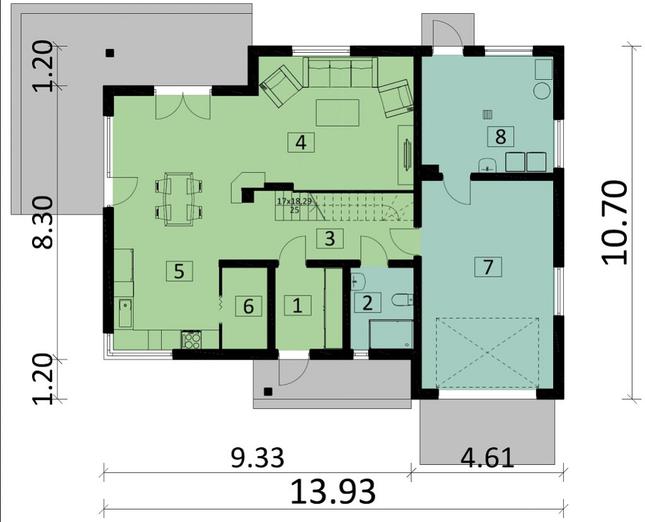 Rzut parteru POW. 110,9 m²