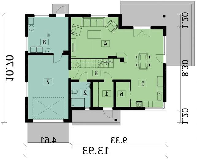 Rzut parteru lustro POW. 110,9 m²
